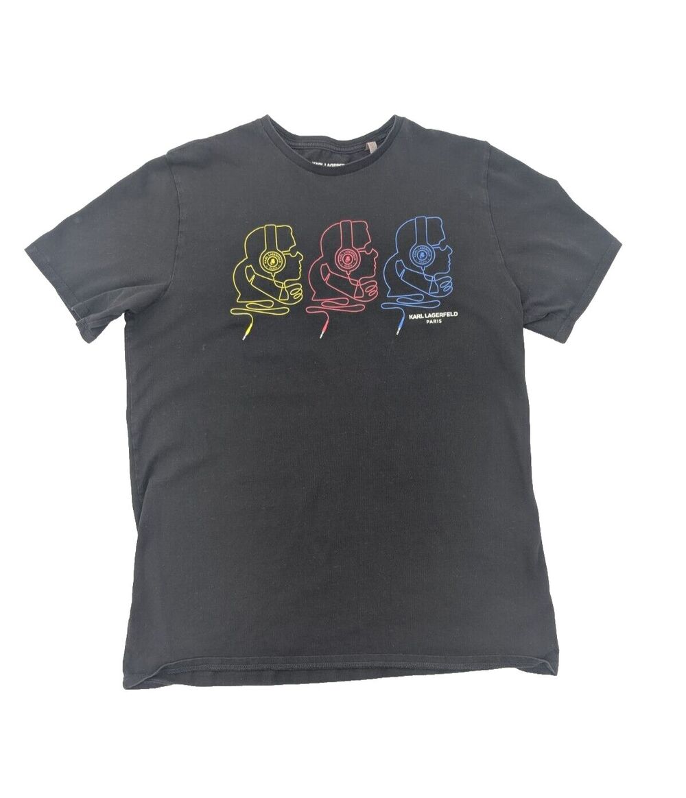 Karl Lagerfeld Graphic Logo Girls Headphones Black Short Sleeve Mens T-Shirt Med